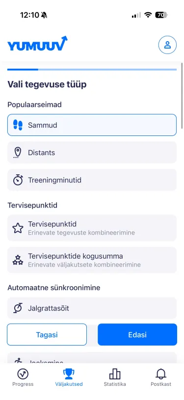 vali tegevuse tüüp