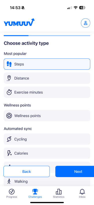 Choose activity type