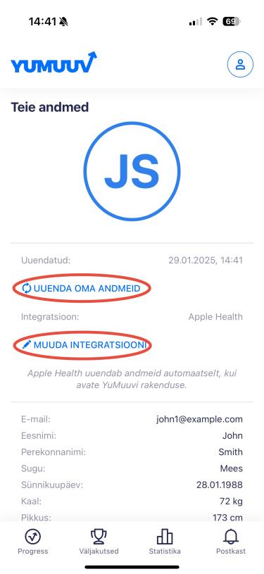 uuenda oma andmeid/muuda integratsiooni