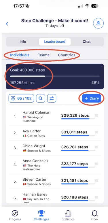 goal, manual entry and leaderboard
