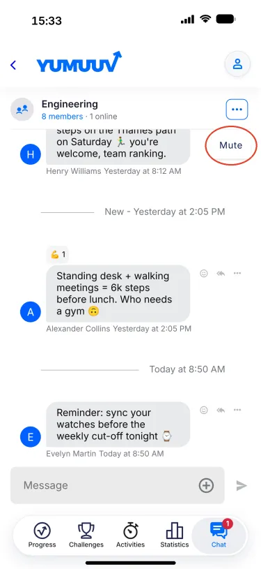 YuMuuv app – Mute option in a group chat