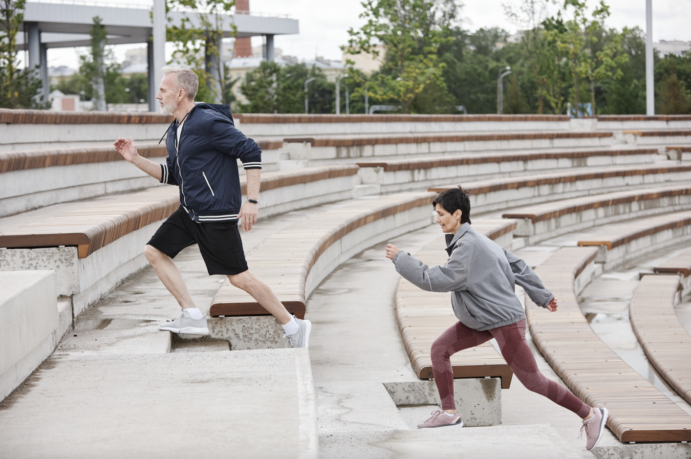 Elderly Couple Stepping