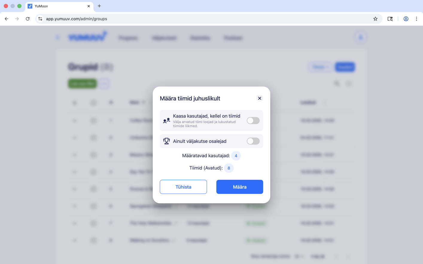 määra tiimid juhuslikult