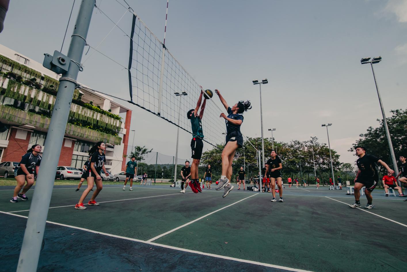 Playing volleyball