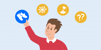 Office worker choosing between work chaos, dreams about vacations, different personal issues and a walk (sport)